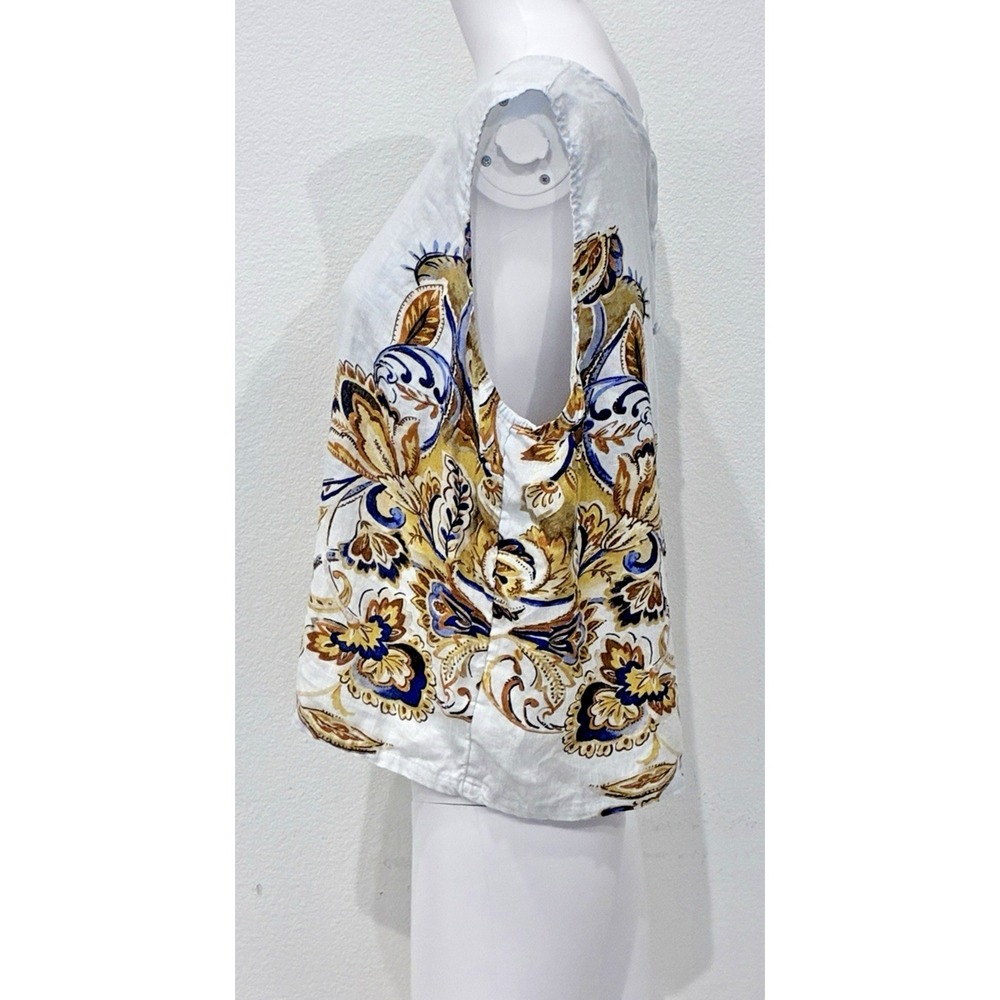 Joie 100% Linen Pastel Blue Floral Sleeveless Top Womens XL Coastal Beach Resort - Picture 3 of 10